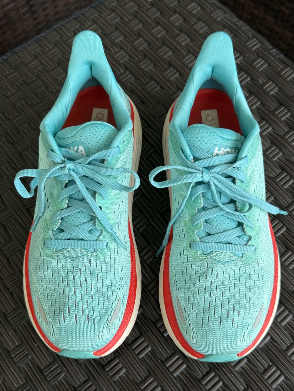EUC Hoka Clifton One Women’s Turquoise and Coral Sneakers Athletic Running Shoes - Picture 6 of 13